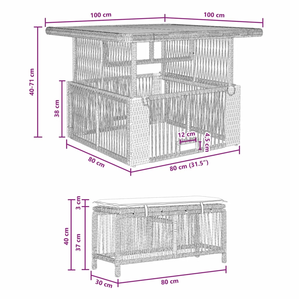 Set da Pranzo per Giardino 3 pcs Grigio e Grigio Scuro