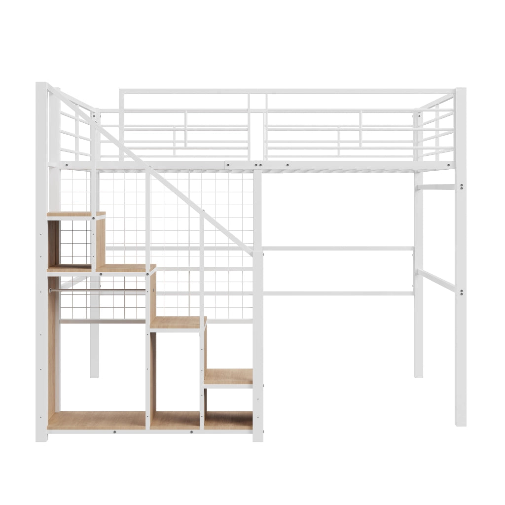 Letto a castello bianco con scala di sicurezza funzione contenitiva in metallo 140x200 cm