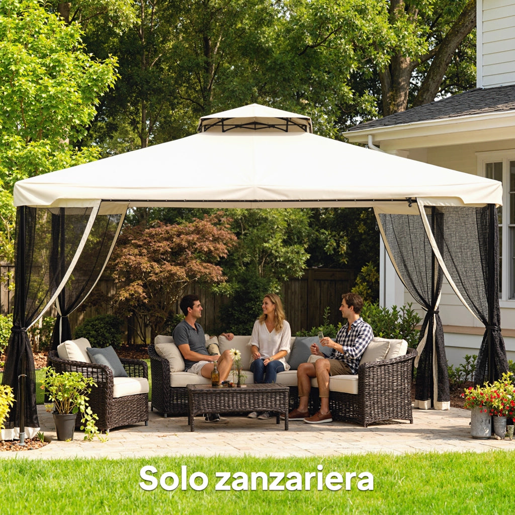 Tenda Zanzariera per Gazebo ¨C zephmum ¨C Nero e Beige 335x207cm