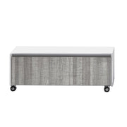 Base con ruote in legno nobilitato bianco e maniglia metallica