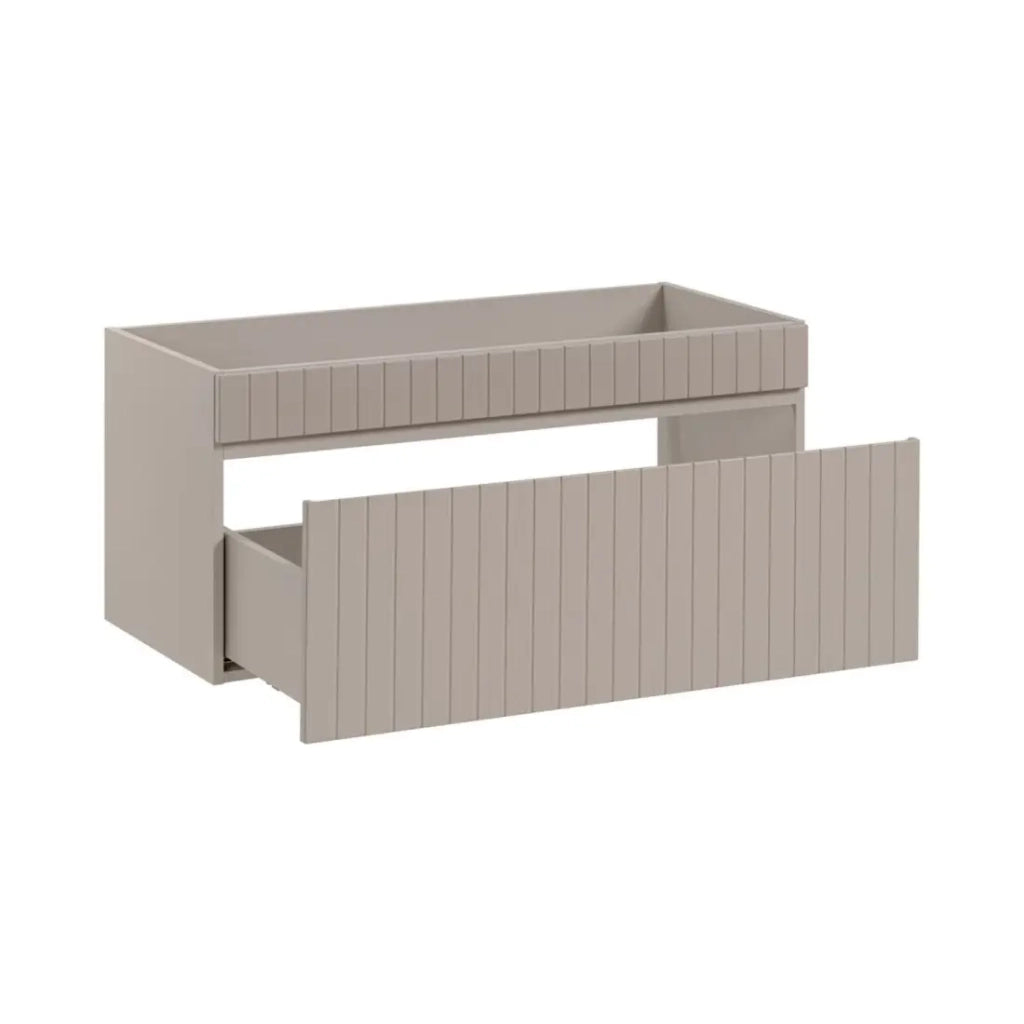 Set bagno ICON: mobile sottolavabo 100cm cachemire + piano per lavabo effetto legno