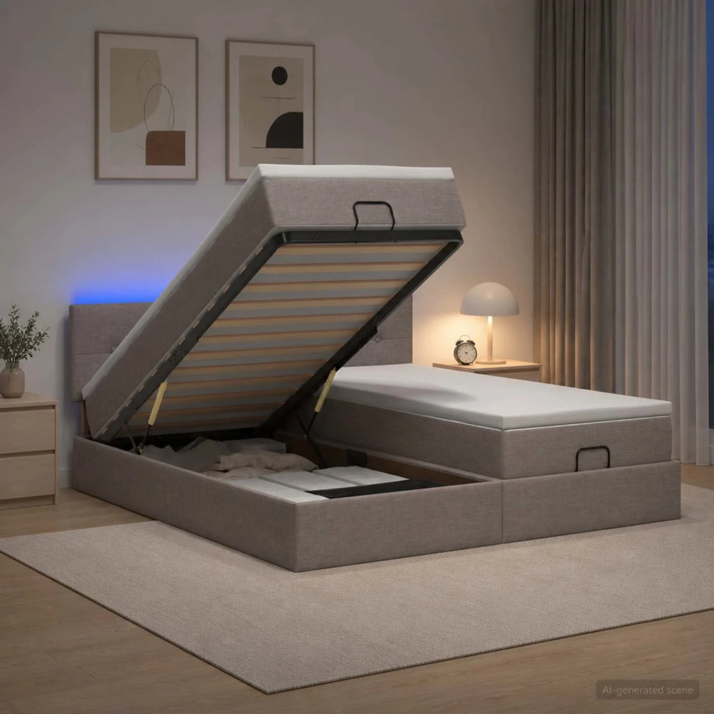 Letto Ottomano con Materasso e LED Tortora 180 x 200 cm Tessuto 3457277