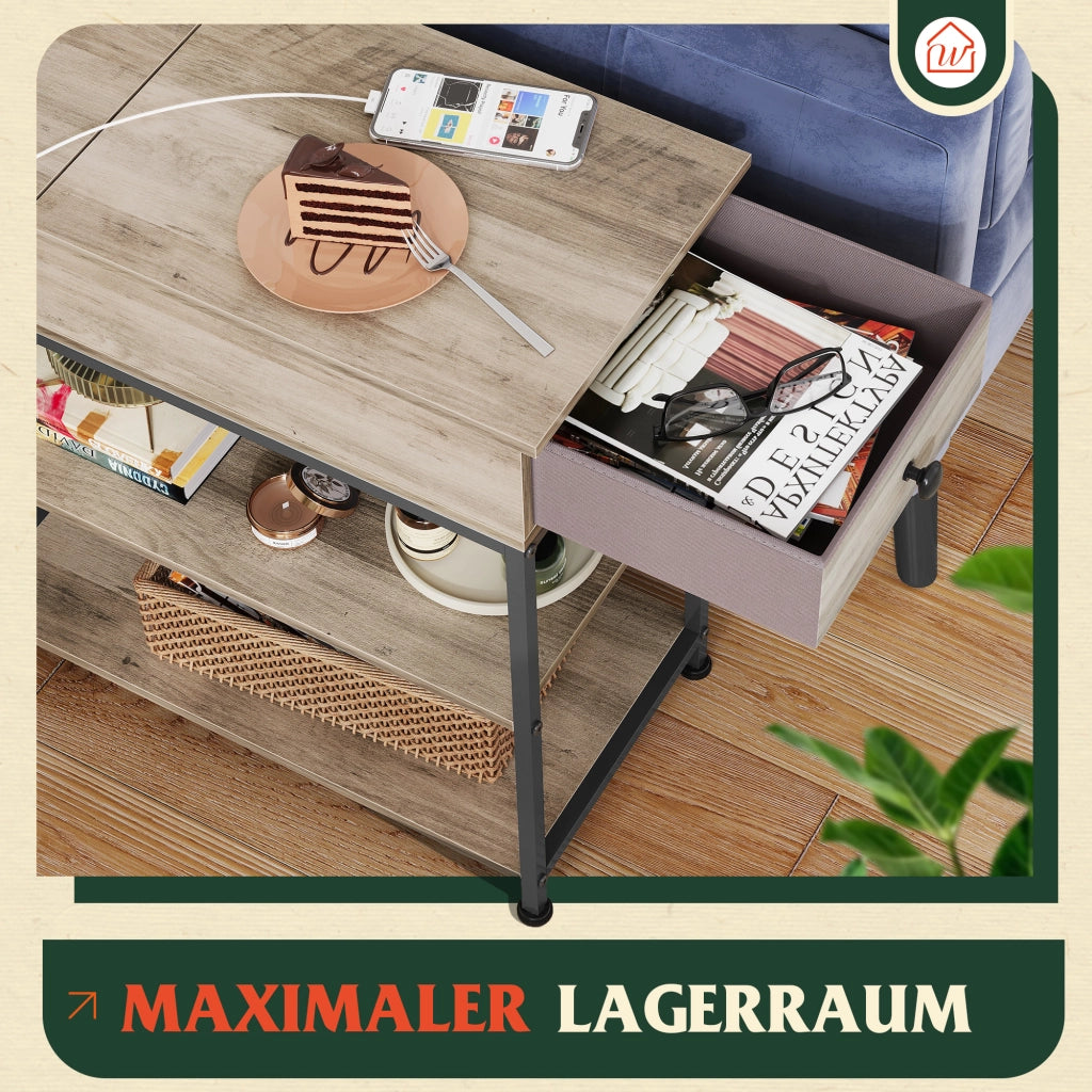 Tavolino ripiano impilabile con prese e USB ¨C Zephmum ¨C Grigio beige 50x50x50