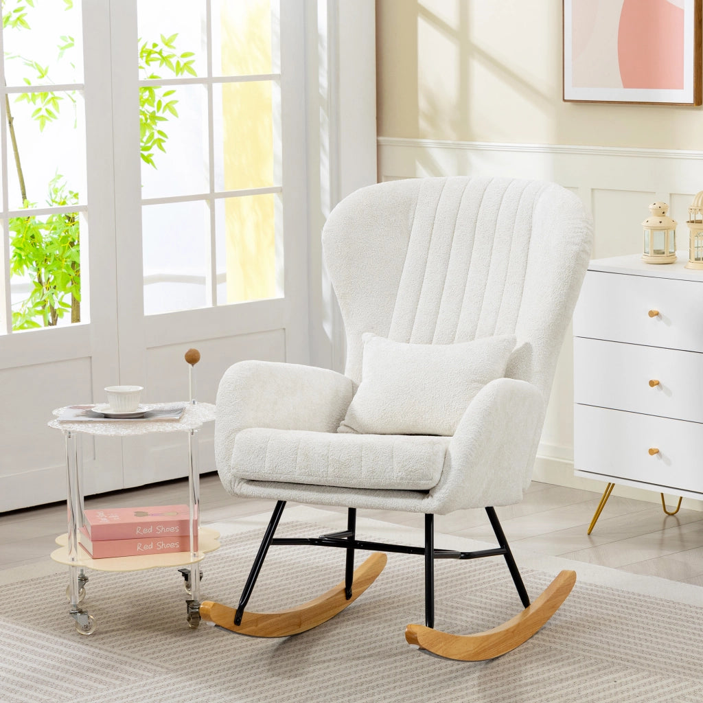 Poltrona a dondolo con cuscino imbottita ¨C zephmum ¨C bianco 67x88x104 cm