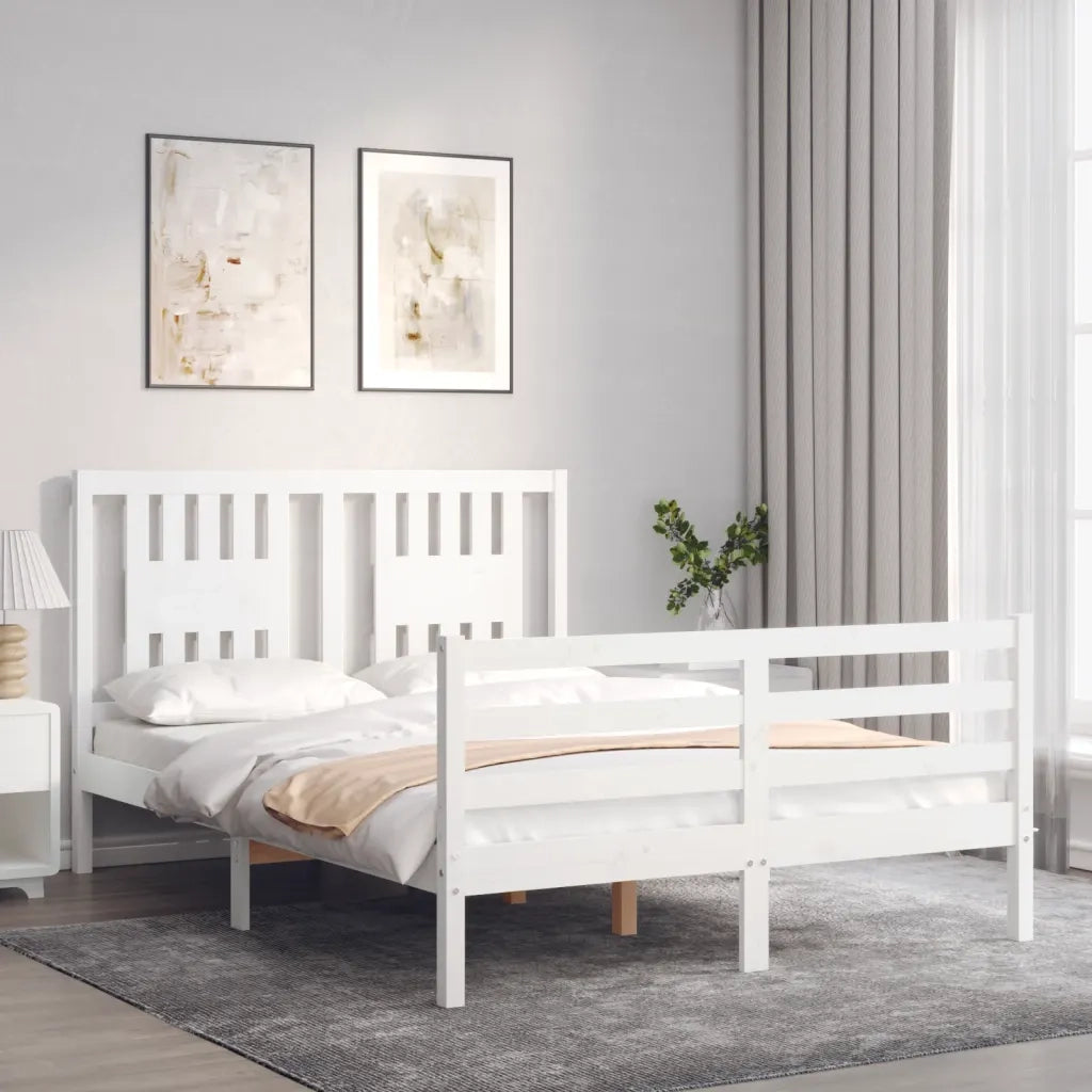 Giroletto con Testiera-Struttura Letto con testiera Bianco 140x190 cm in Legno Massello 234726
