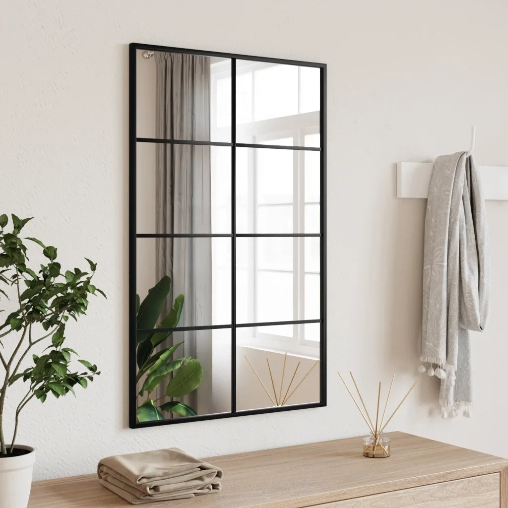 Specchio da Parete-Specchio a Muro-Specchio Decorativo Nero 50x80 cm Rettangolare in Ferro