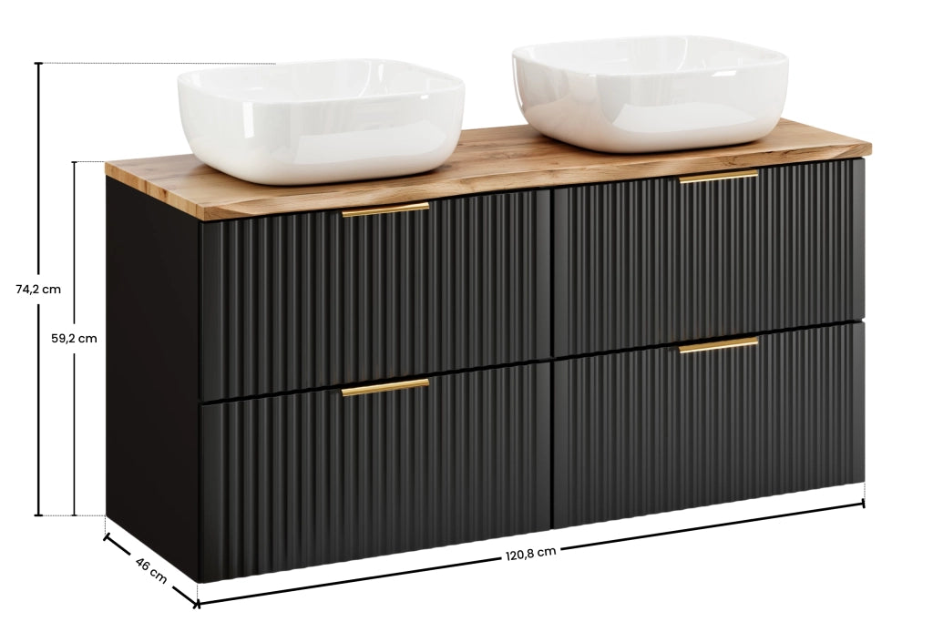 Set mobili bagno 120 cm con piano e 2 lavabi da appoggio Smile Adel Black 120 x 1401 x 46 cm