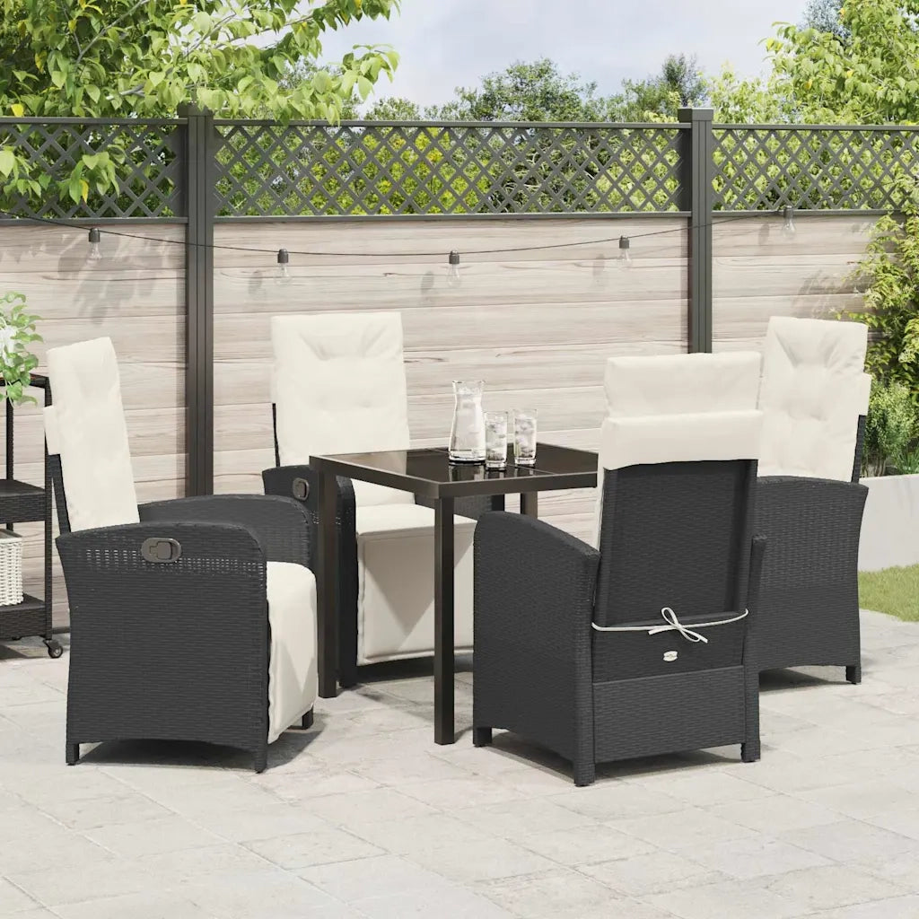 Set da Pranzo per Giardino con cuscino 5 pcs Nero polyrattan 3380303