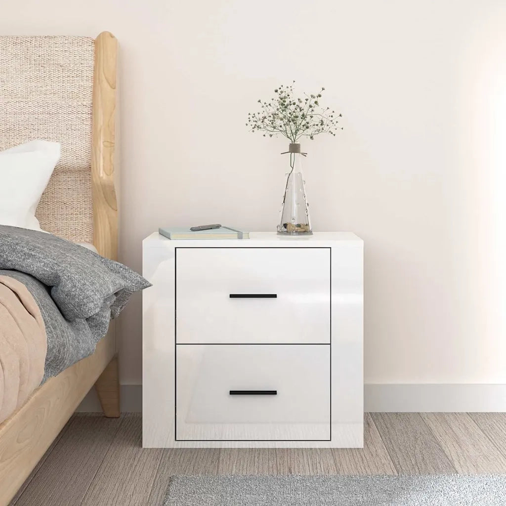 Comodino | Armadio da Notte | Mobiletto da notte a Muro Bianco Lucido 50x36x47 cm
