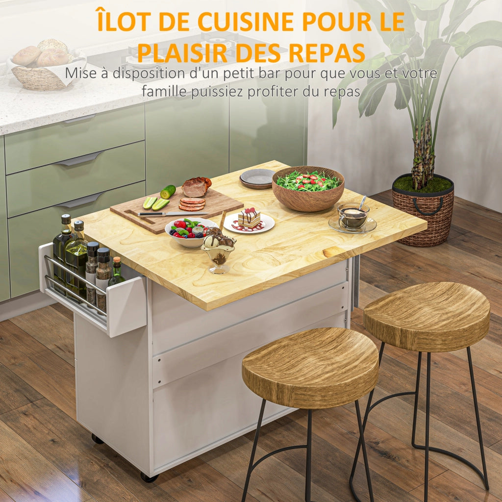 Tavolo da cucina allungabile con cassetti e ripiano pieghevole ¨C zephmum ¨C bianco 111.5x75x89 cm