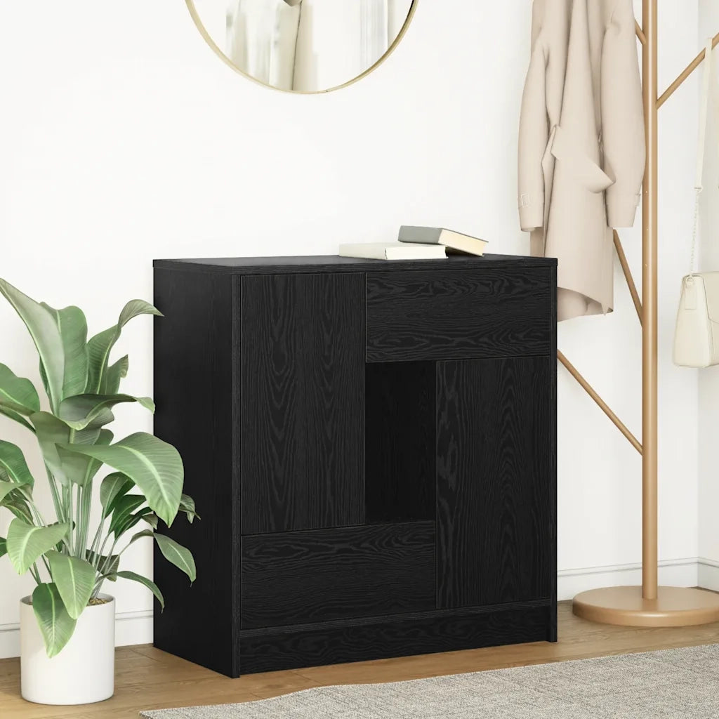 Credenza con Cassetti e Ante-Buffet-Armadio da cucina Rovere Nero 70,5x34x74,5 cm