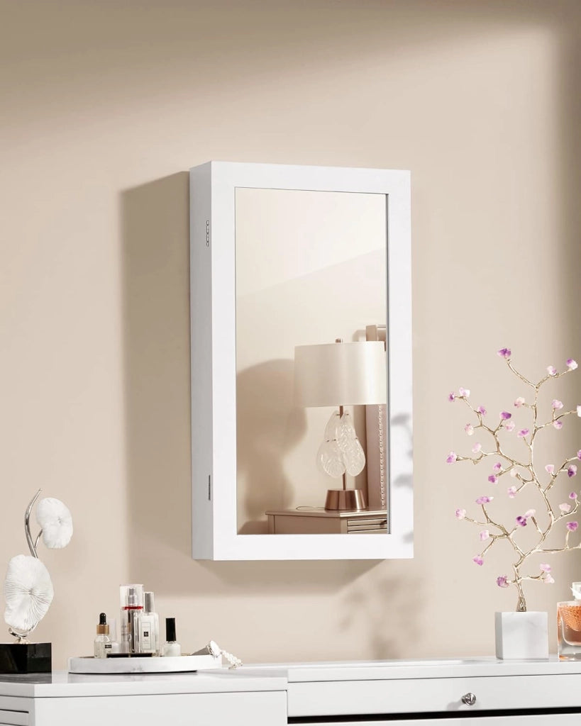 Valora ARMADIETTO PORTAGIOIE CON SPECCHIO JBC51W da parete con interno in velluto bianco