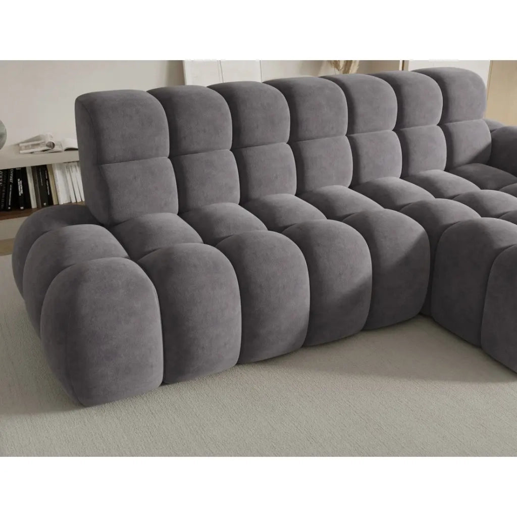 Divano angolare convertibile BULLA 3 posti grigio angolo destro - tessuto effetto alcantara con estensione della seduta elettrica