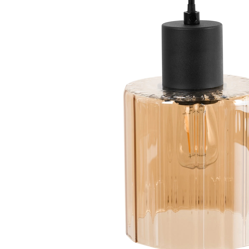 Lampada a sospensione a 3 luci con paralume in vetro e base in metallo nero e beige stile moderno