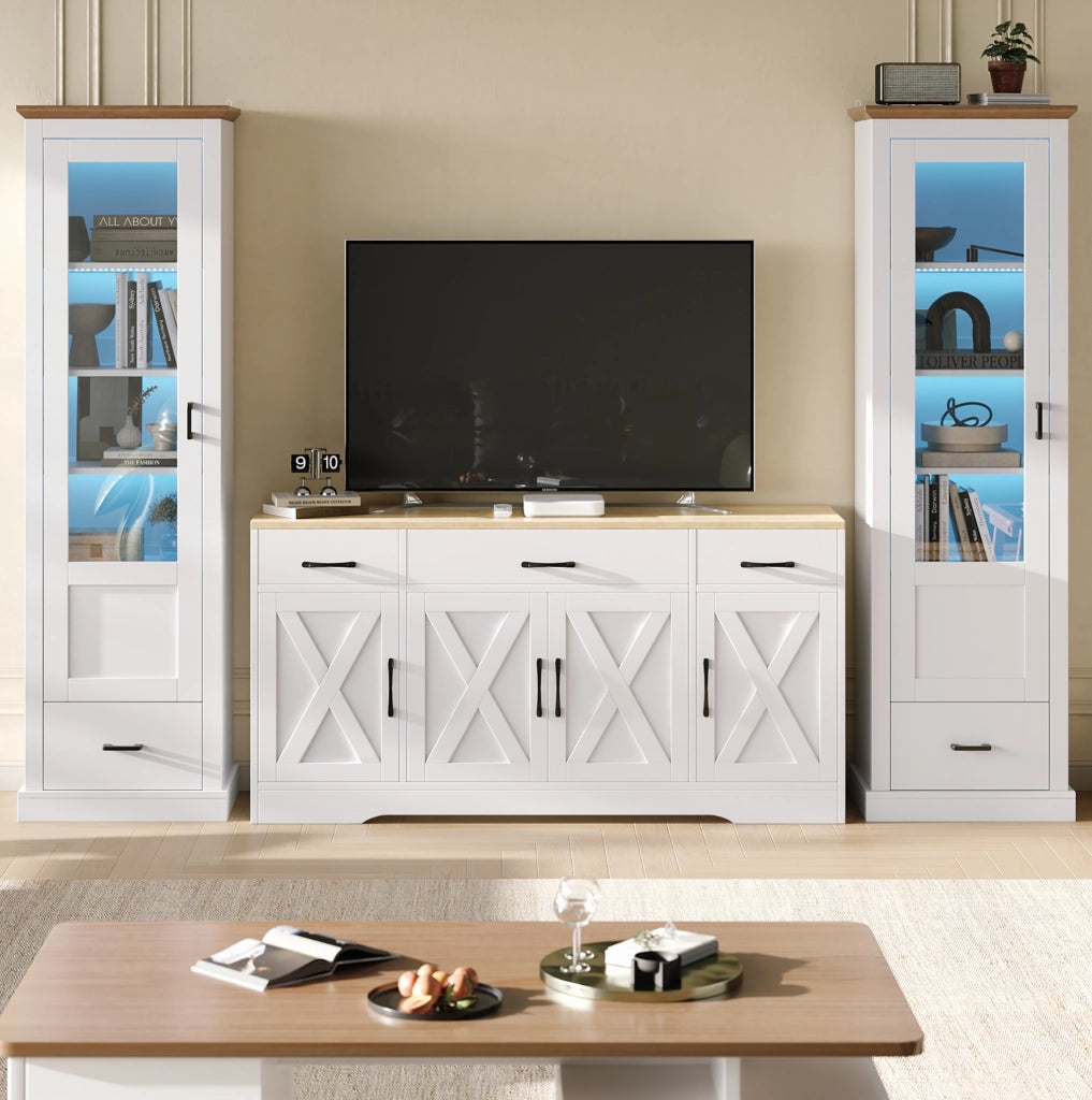 Vetrina LED con USB; 178x50x35 cm; MDF bianco opaco e vetro temprato; 5 ripiani