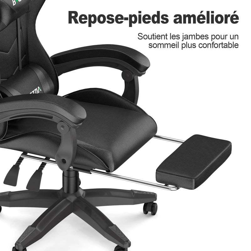 Sedia da gioco, sedia da gioco ergonomica  in similpelle, altezza regolabile, con poggiatesta e supporto lombare, poggiapiedi, nera