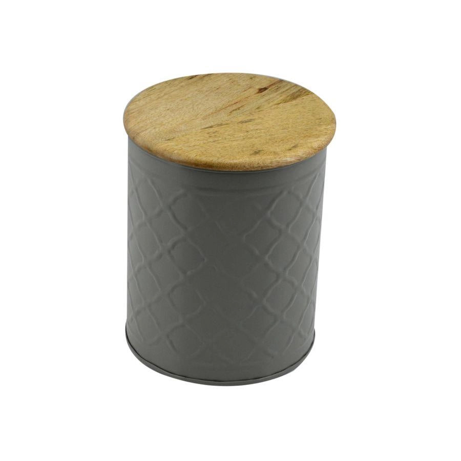 Barattolo metallo tappo legno grigio cm16h19
