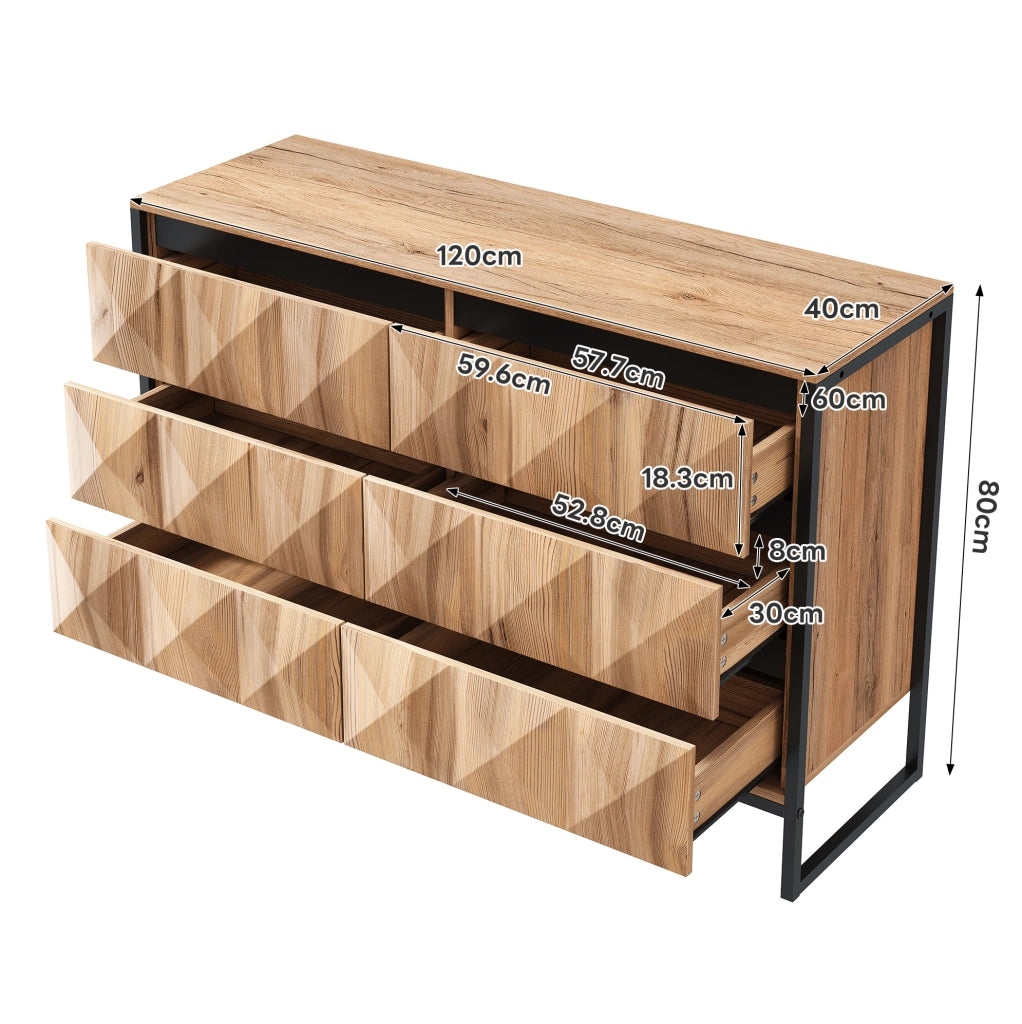 Credenza con 6 cassetti; 120 x 40 x 80 cm; pannello truciolare; nero e naturale