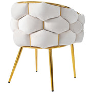 Sedia da pranzo in velluto con schienale curvo e gambe in metallo dorato beige