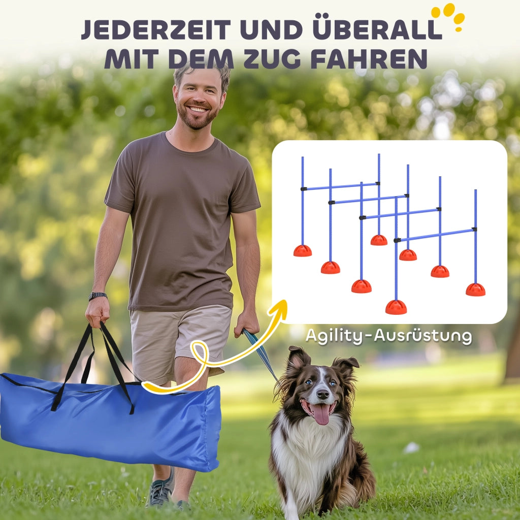 Set Agility per Cani 4 Pezzi ¨C Xylo ¨C con 4 Ostacoli e Borsa da Trasporto, Blu
