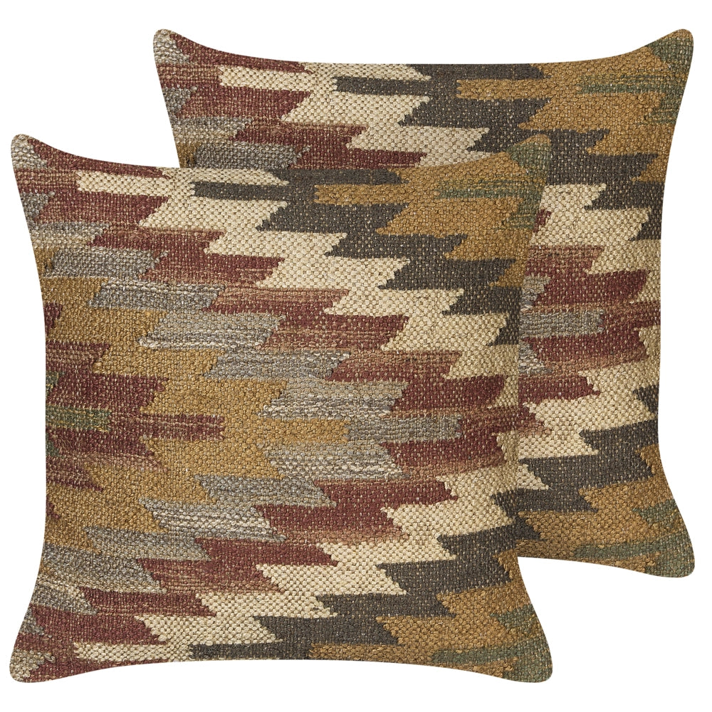 Set di 2 cuscini in iuta motivo geometrico 45 x 45 cm multicolore soggiorno camera da letto