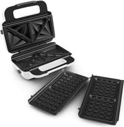 Fornello per toast e wafel 850 W con piatti extra profondi e grandi rimovibili multifunzionale wafel-toast-snack XL riscaldamento rapido superficie antiaderente riposo verticale SW701110 forno a wafel con piatti sostituibili