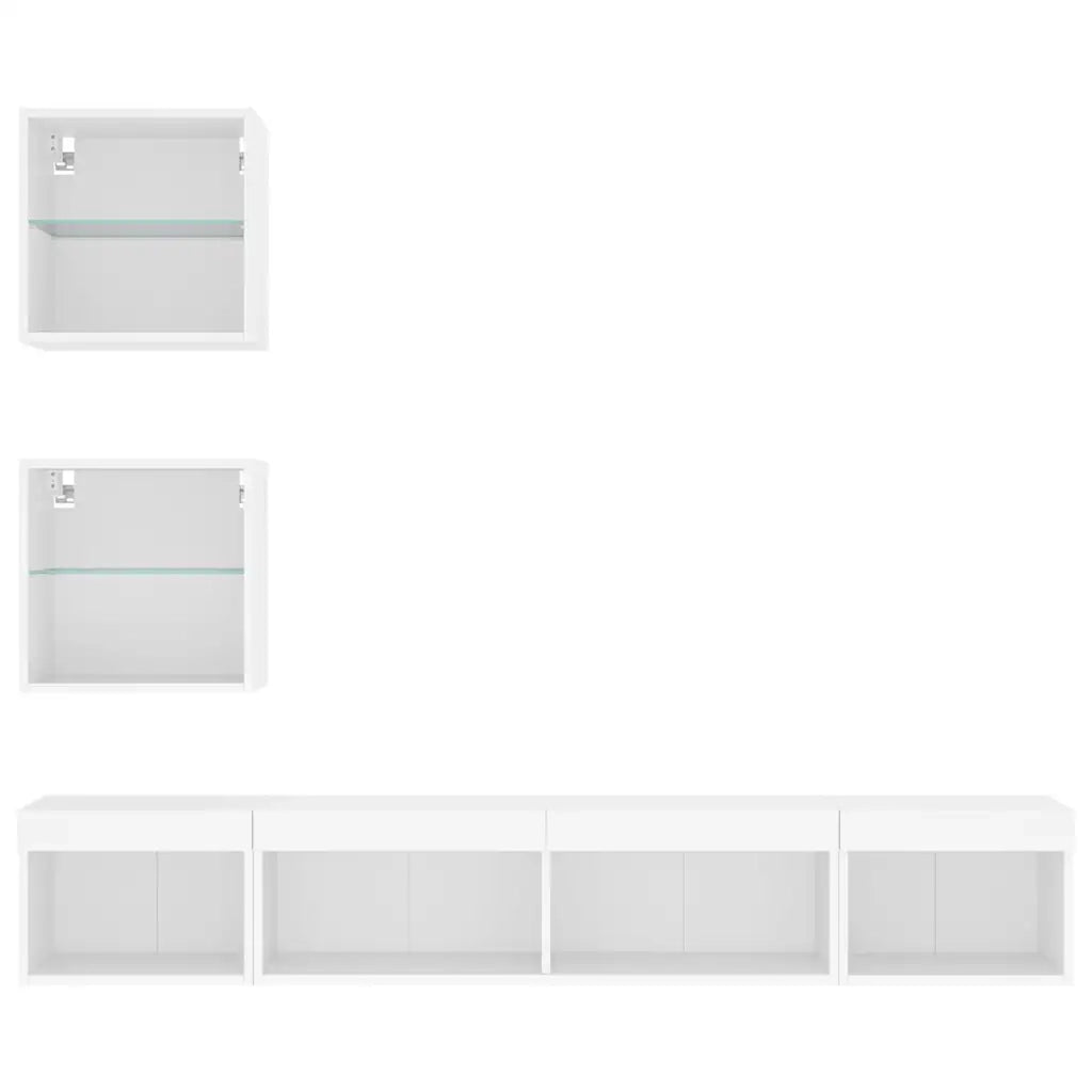 Mobili TV a Muro con LED 5pz Bianchi in Legno Multistrato 3216697