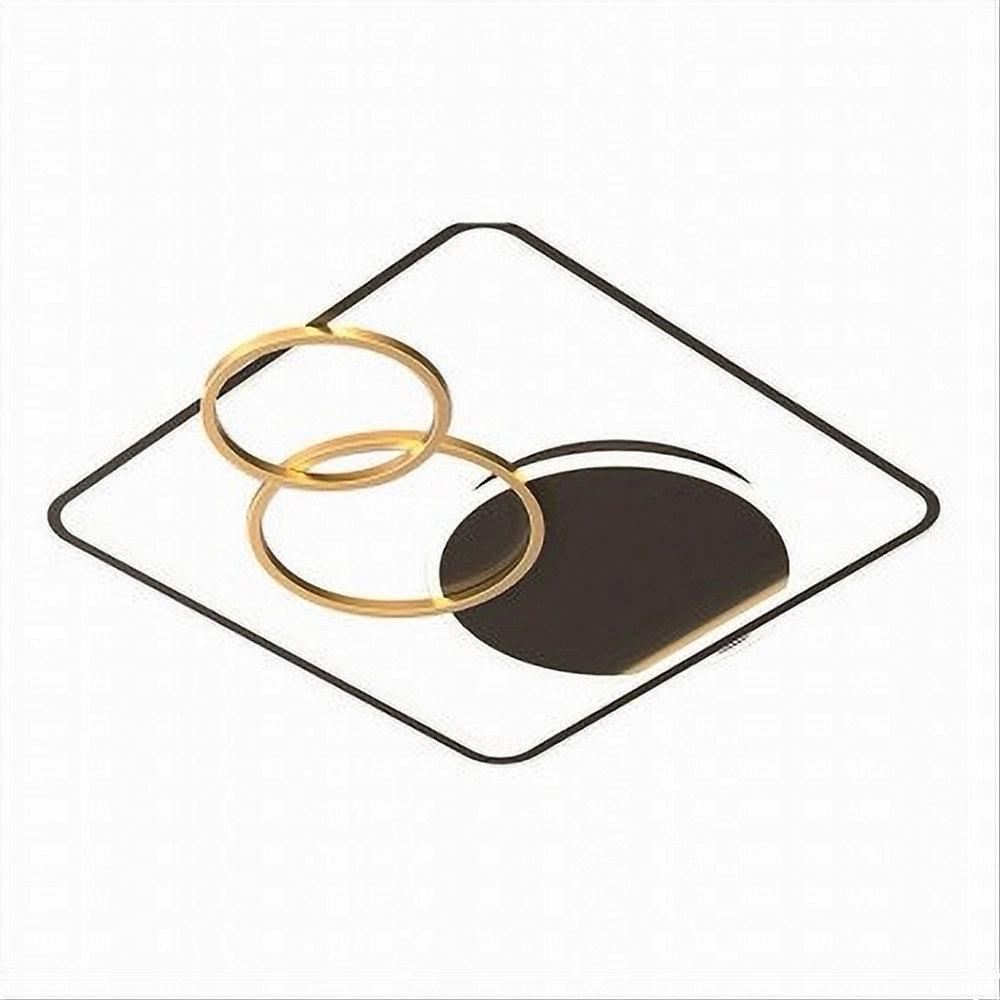 Trade Shop - Plafoniera Led 55w Quadrato Con Cerchi Nero Oro Lampada Soffitto Luce 6500k 70906 -