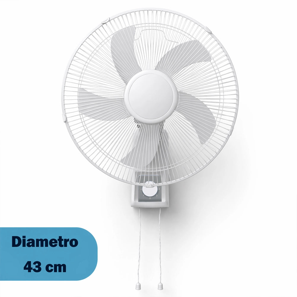 Ventilatore da Muro 43cm Bianco Raffrescatore Silenzioso 3 Velocità a Parete