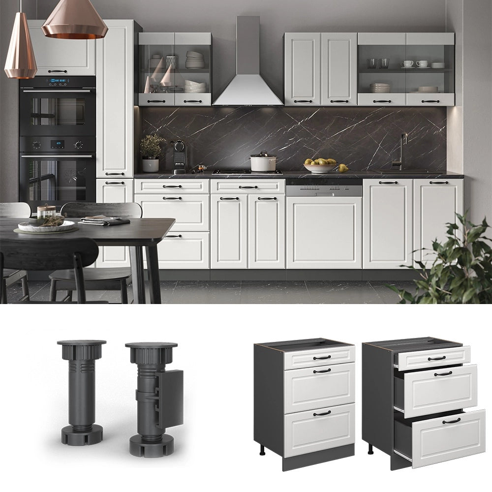 Mobiletto base per cucina R-Line Bianco rustico/Antracite 60 cm PL Marmo Vicco