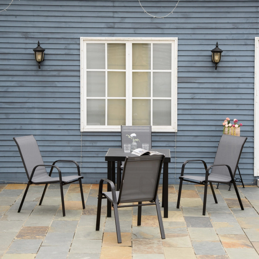 Set 4 Sedie da Giardino Impilabili con Braccioli ¨C Zephmum ¨C Grigio, Metallo, Tessato