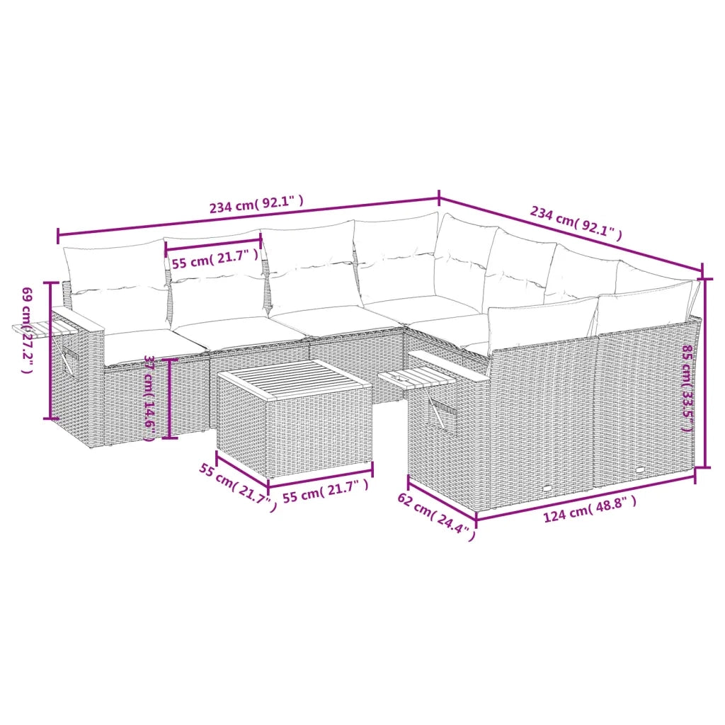 Set Divani da Giardino 9 pz con Cuscini Nero in Polyrattan 3259067