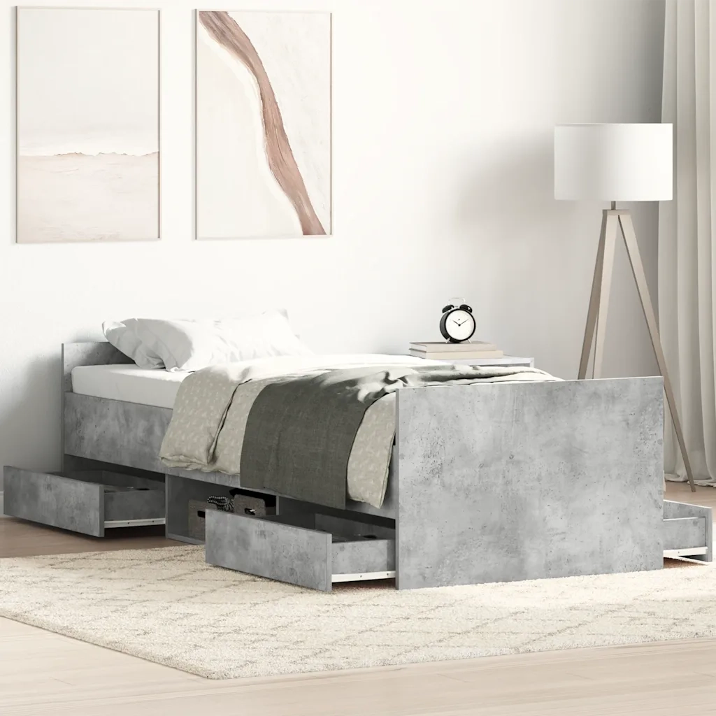 Giroletto con Testiera e Pediera Grigio Cemento 90x190 cm 3203813