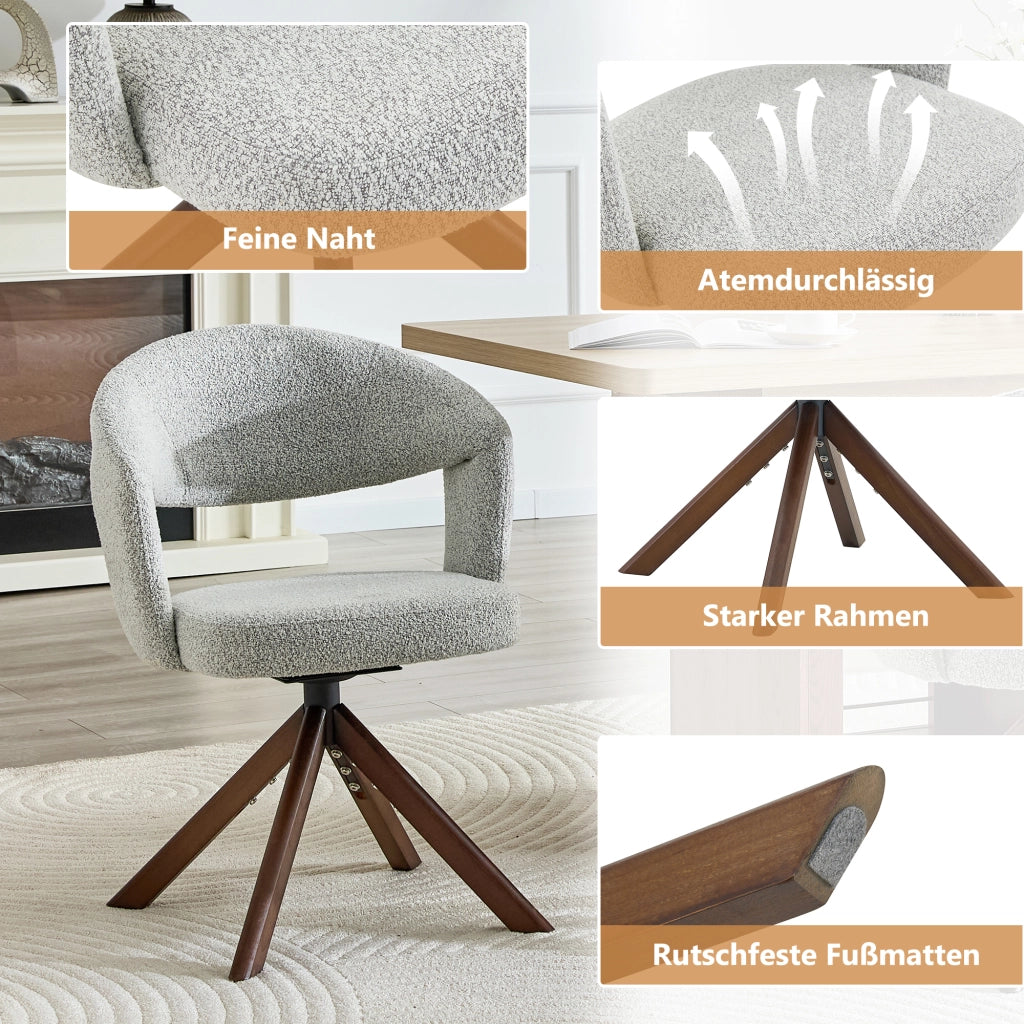 SEDIA Girevole 360° Set da 2 pezzi 81,5 cm Tessuto grigio chiaro e legno di noce