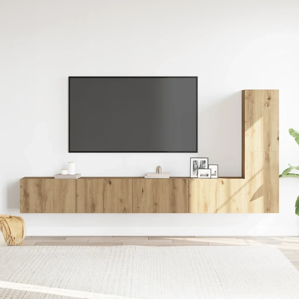 Set Mobile TV 3 pz Montato a Parete Rovere in Truciolato 3329198