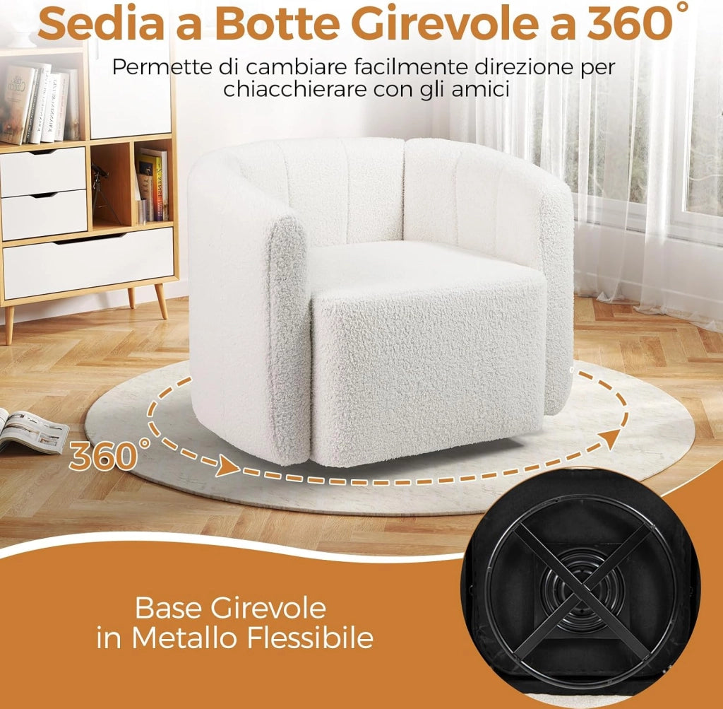 Poltrona Relax Girevole, Poltrona Moderna Imbottita con Schienale Curvo e Braccioli, Sedia da Lettura per Soggiorno, Poltrona Soggiorno, Portata 160 kg