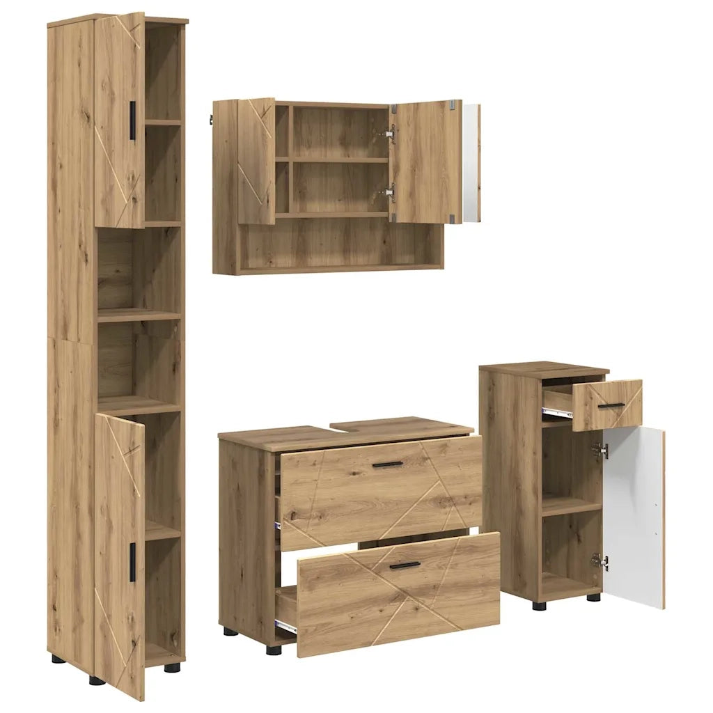 Set di mobili per il bagno con porta 4 pcs Rovere artigianale 3393062