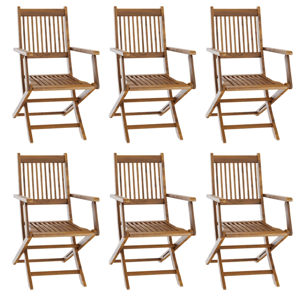 Set Sei Sedie In Legno Naturale Di Acacia Pieghevoli Con Braccioli Per Giardino Balcone Patio Piscina Schienale Alto E Seduta A Doghe 91 X 58 X 52 Cm