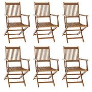 Set Sei Sedie In Legno Naturale Di Acacia Pieghevoli Con Braccioli Per Giardino Balcone Patio Piscina Schienale Alto E Seduta A Doghe 91 X 58 X 52 Cm
