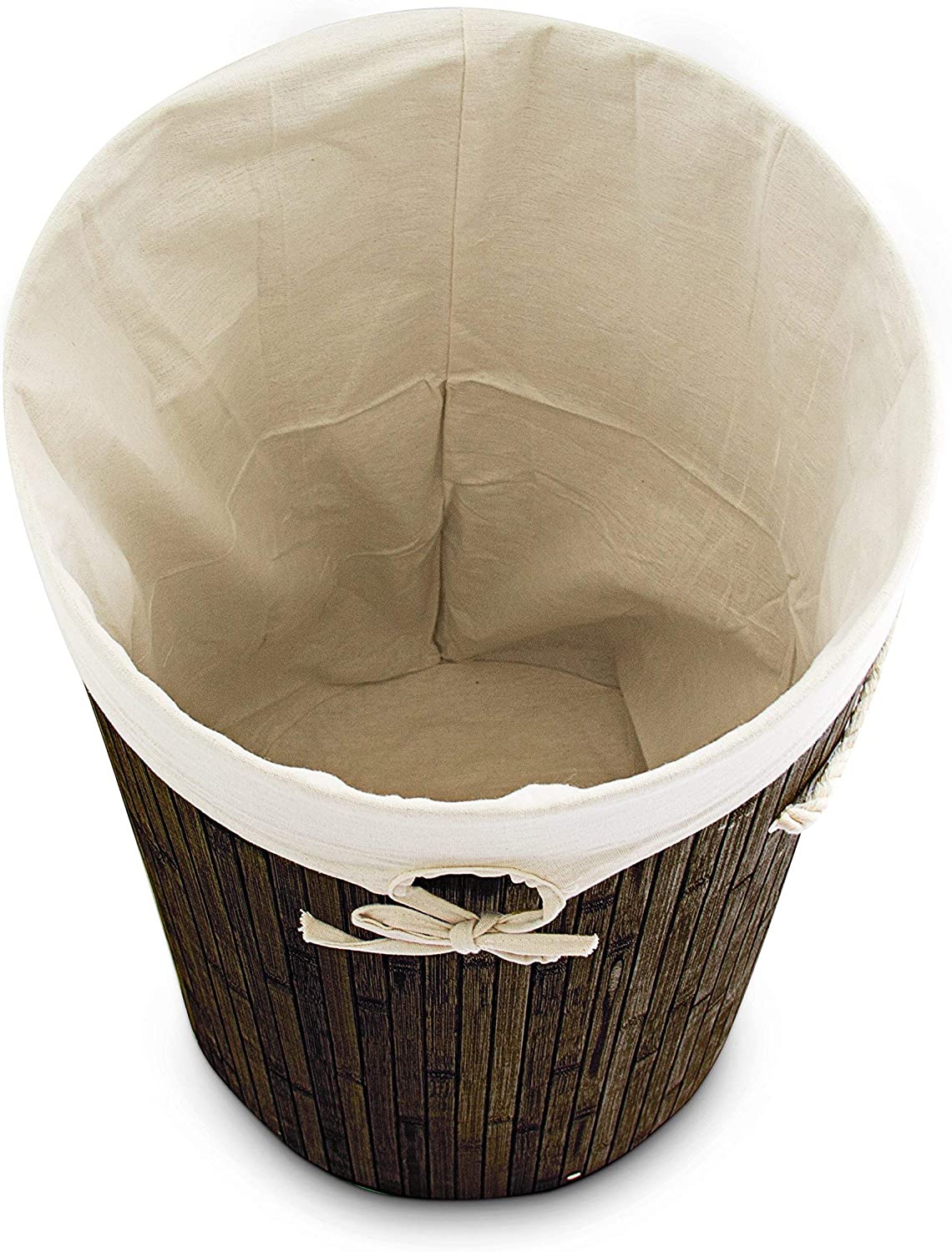 Cesto portabiancheria pieghevole pieghevole con sacco in cotone 80 litri rotondo bambù marrone 13_0001906