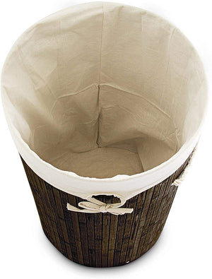 Cesto portabiancheria pieghevole pieghevole con sacco in cotone 80 litri rotondo bambù marrone 13_0001906