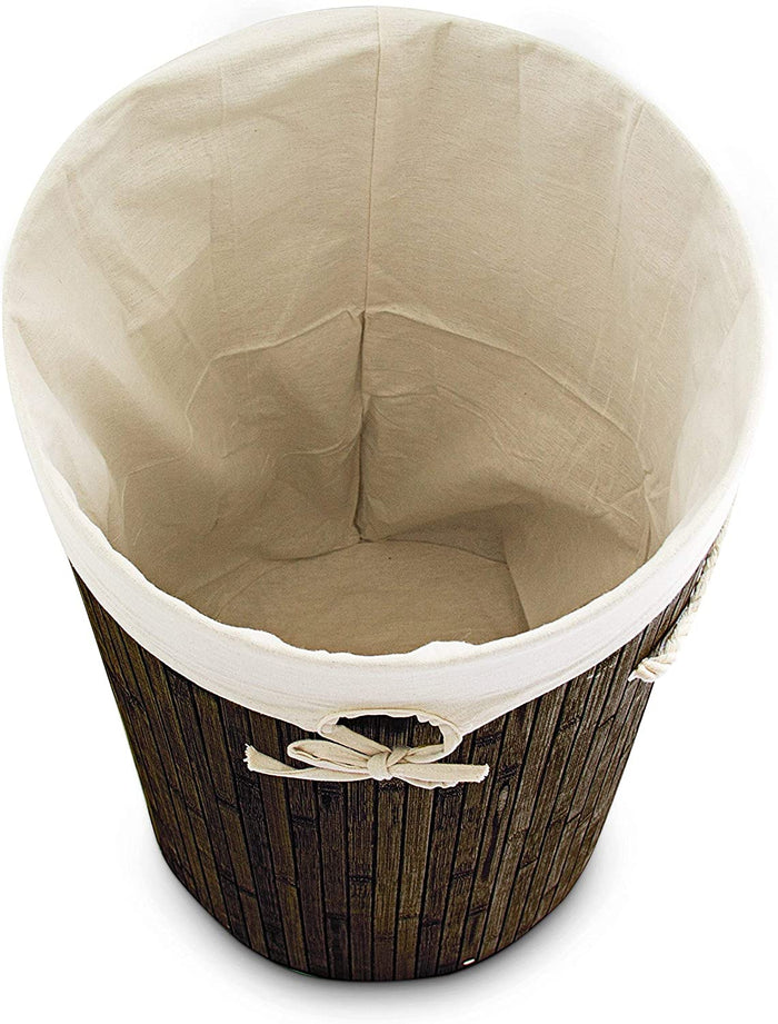 Cesto portabiancheria pieghevole pieghevole con sacco in cotone 80 litri rotondo bambù marrone 13_0001906