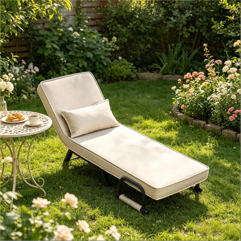 POLTRONA 3 in 1 pieghevole 65x78x75 cm Beige in lino e metallo