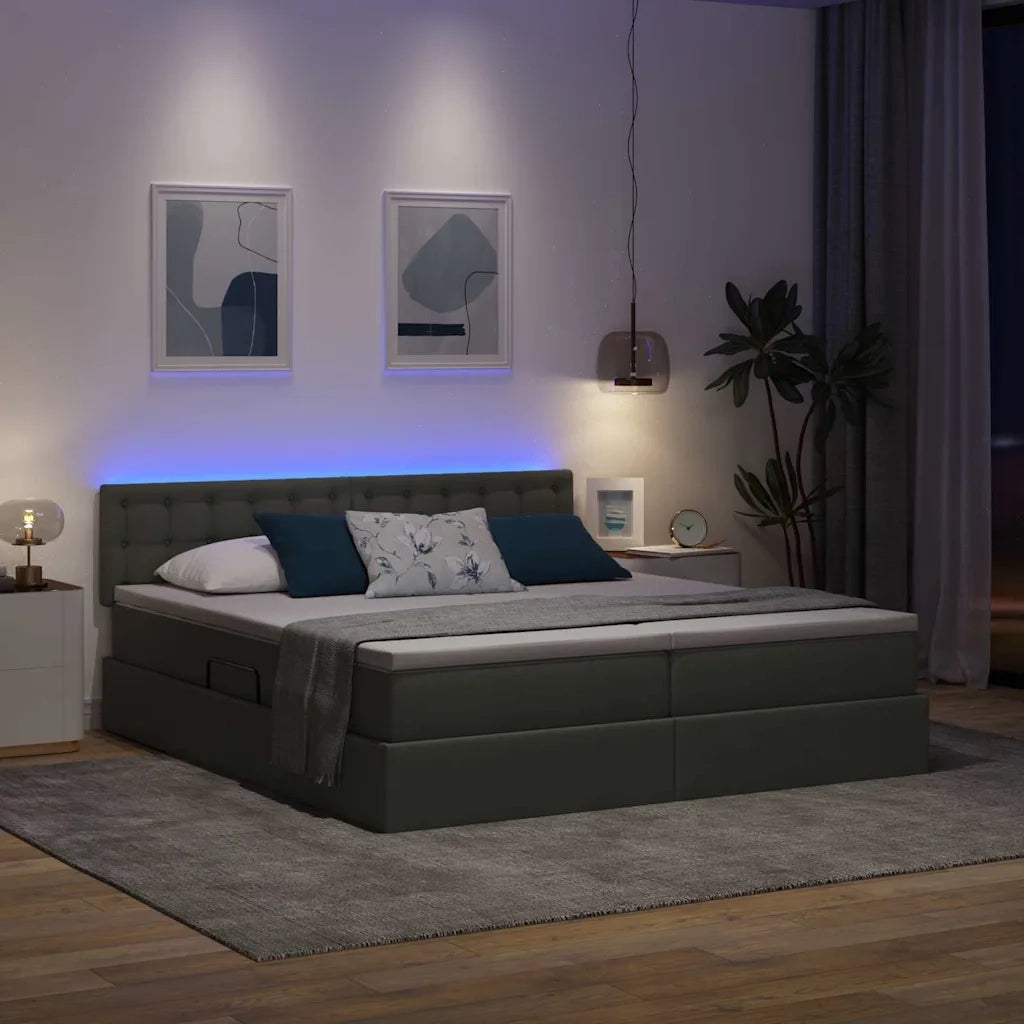Letto con contenitore LED e materasso Grigio Scuro 180 x 200 cm