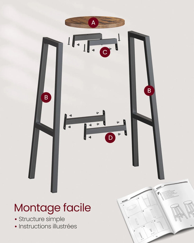 Sgabelli da bar set di 2 sedie seduta alta struttura in metallo montaggio facile altezza 74 cm poggiapiedi per cucina soggiorno sala da pranzo marrone 12_0007751