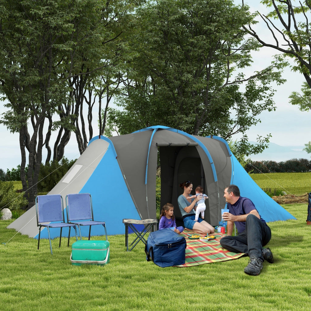 Tenda da campeggio tunnel 2000mm ¨C zephmum ¨C 4-6 persone 2 camere grigio blu