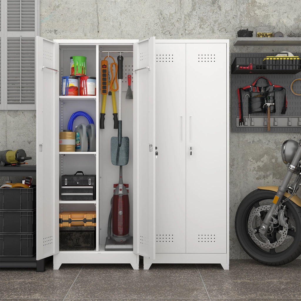 ARMADIO 165 cm in metallo bianco con ripiani regolabili e asta appendiabiti