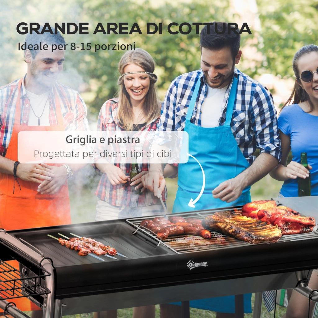 Barbecue a Carbonella con Griglia e Piastra ¨C zephmum ¨C Nero 107x63x75cm