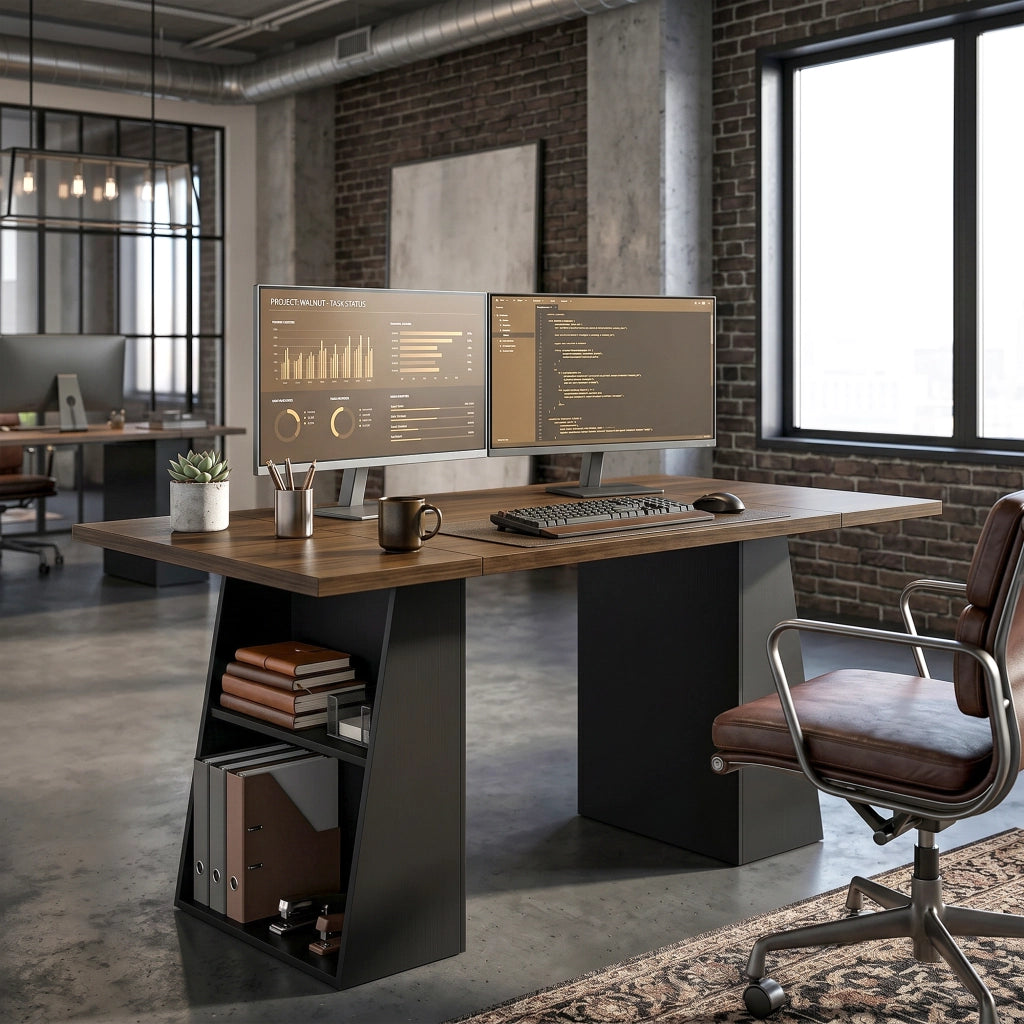 Scrivania con 4 ripiani aperti ¨C Xylo ¨C stile industriale 140 cm marrone nero