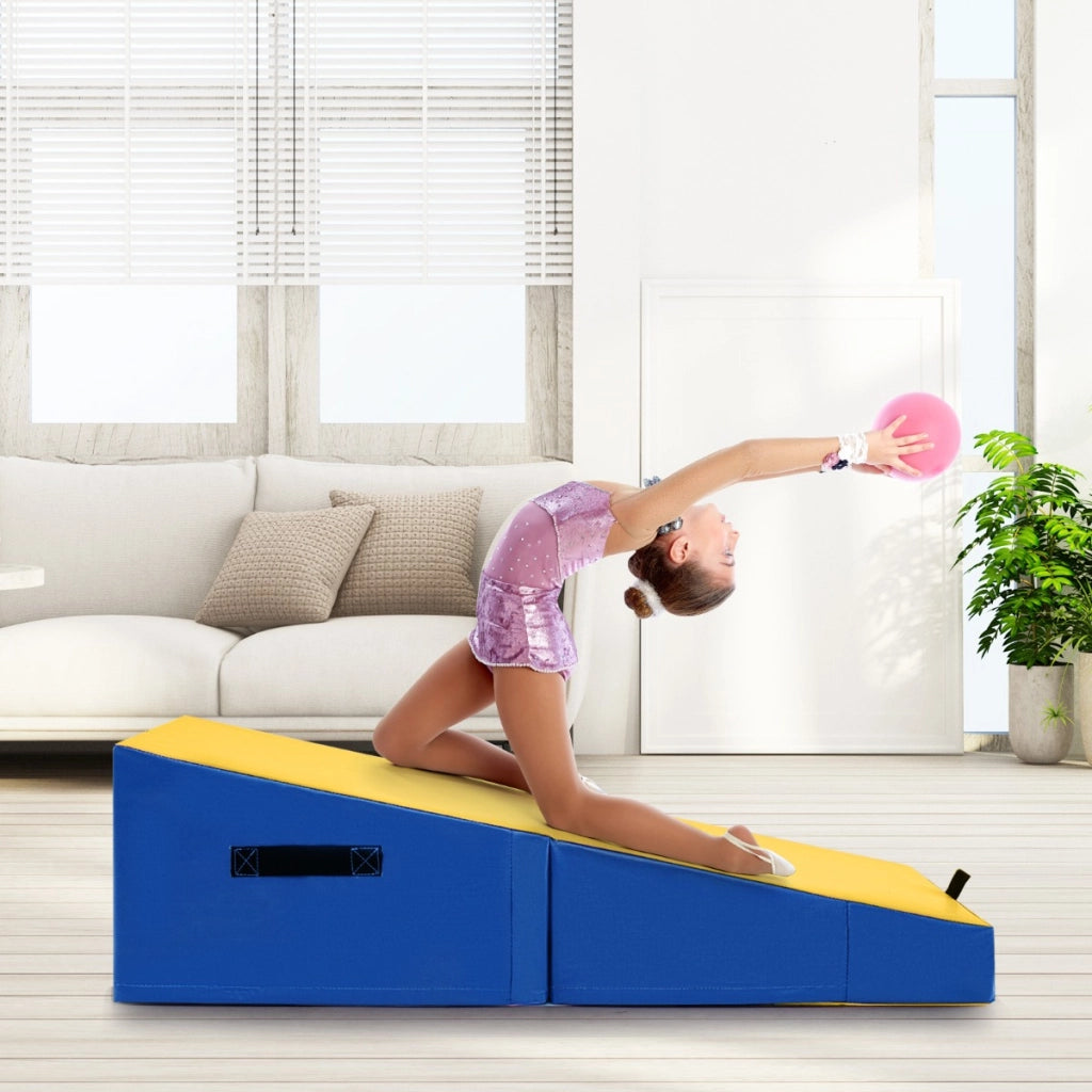 Tappetino da ginnastica a forma di cuneo per casa-Tappetino yoga pieghevole con schiuma EPE e pelle antiscivolo Giallo